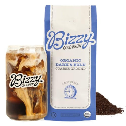 Bizzy Organic Cold Brew Coffee | Smooth & Sweet Blend | Coarse Ground Coffee | Micro Sifted | Specialty Grade | 100% Arabica | 1 LB