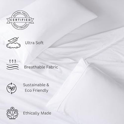 LANE LINEN 100% Organic Cotton Queen Sheet Set, 4Pc Cotton Sheets Queen Size Bed set, Soft & Breathable Percale Weave, Deep Pocket Queen Sheets, Hotel-Quality Bed Sheets Queen Size - White Bed Sheets