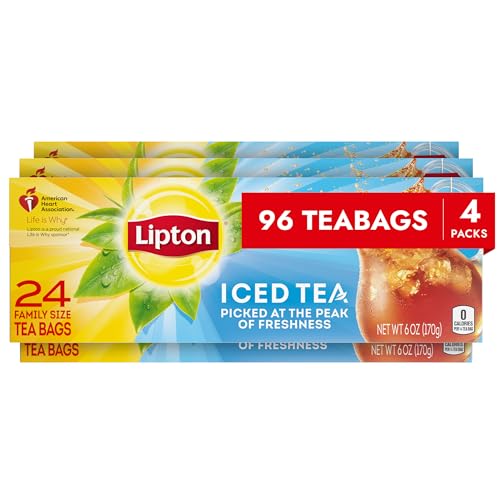 Lipton Unsweetened Iced Tea Bags, Family Size Tea Bags, 144 Total Tea Bags (24ct - Pack of 6)