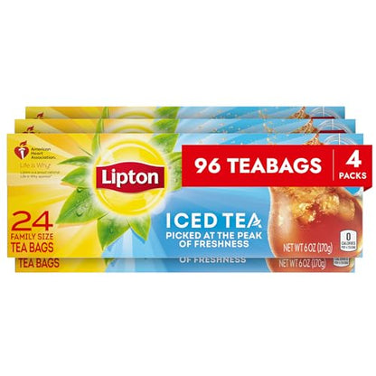 Lipton Unsweetened Iced Tea Bags, Family Size Tea Bags, 144 Total Tea Bags (24ct - Pack of 6)