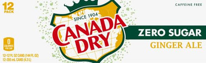 Canada Dry Zero Sugar Ginger Ale Soda, 12 fl oz cans (Pack of 12)