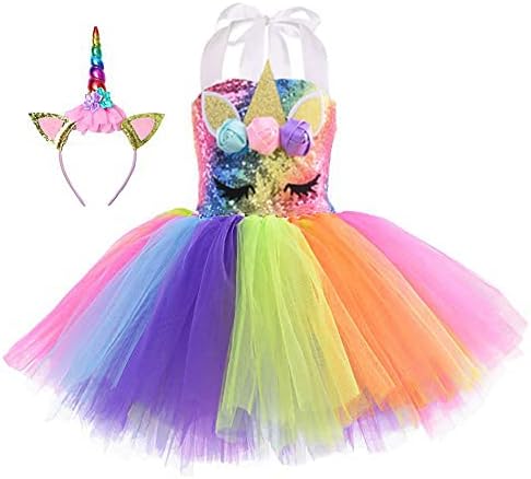 Girls Unicorn Costume LED Light Up Tutu Dress Up Birthday Gifts Princess Dress for Halloween Party