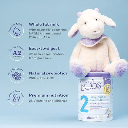 Bubs Goat Milk Follow On Formula Stage 2, Babies 6-12 months, Made with Fresh Goat Milk, 28.2 oz