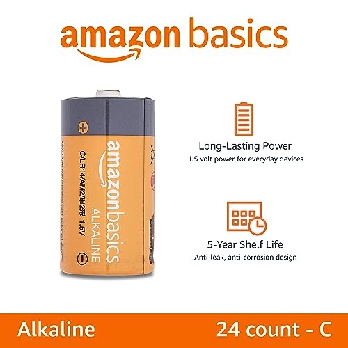 Amazon Basics 4-Pack C Cell Alkaline All-Purpose Batteries, 1.5 Volt, 5-Year Shelf Life