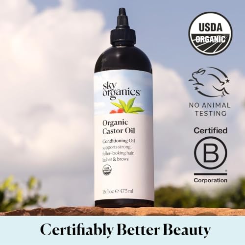 Sky Organics Castor Oil (2x16oz) USDA Organic Cold-Pressed Unrefined100% Pure Hexane-Free Castor Oil Conditioning & Healing For Dry Skin, Hair Growth for Eyelashes & Eyebrows with Exclusive Ebook