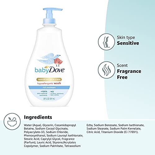 Baby Dove Sensitive Skin Care Baby Wash For Baby Bath Time Rich Moisture Tear-Free and Hypoallergenic, 20 oz (Packaging May Vary)