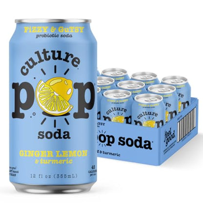 Culture Pop Soda Sparkling Probiotic Drink, 45 Calories Per Can, Vegan Soda for Gut Health, Non-GMO, GF, No Added Sugar, 12 Pack, 12 Fl Oz Cans, Jazzy & Juicy Variety Pack - New!