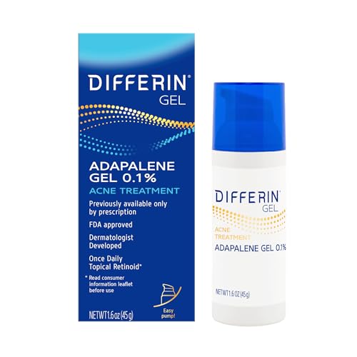 Differin Acne Treatment Gel, Retinoid Treatment for Face with 0.1% Adapalene, Gentle Skin Care for Acne Prone Sensitive Skin, 15g Tube (Packaging May Vary)