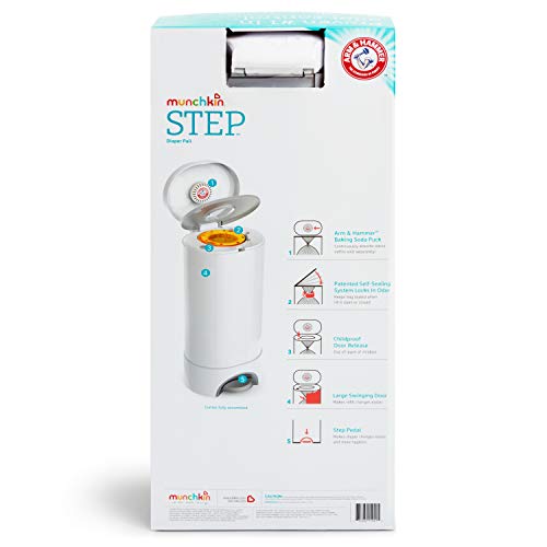 Munchkin® STEP™ Diaper Pail Powered by Arm & Hammer, #1 in Odor Control, Award-Winning, Includes 1 Snap, Seal & Toss™ Bag, 1 Starter Refill Ring, and 1 PUCK™ Baking Soda Cartridge