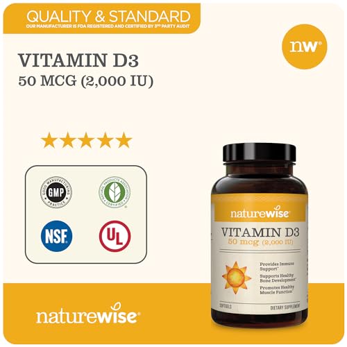 NatureWise Vitamin D3 1000iu (25 mcg) 1 Month Supply for Healthy Muscle Function, Bone Health and Immune Support, Non-GMO, Gluten Free in Cold-Pressed Olive Oil, Packaging May V, 30 Count