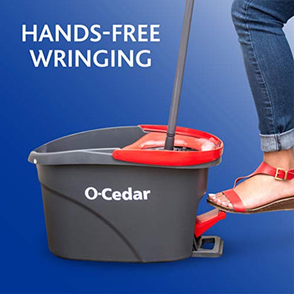 O-Cedar Easywring Microfiber Spin Mop & Bucket Floor Cleaning System with 1 Extra Refill,Red / Gray