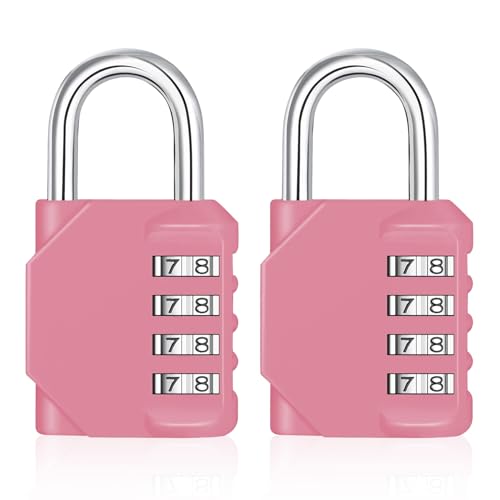 ZHEGE Combination Lock, 4 Digit Combination Padlock Outdoor, School Lock, Gym Lock (Pink)