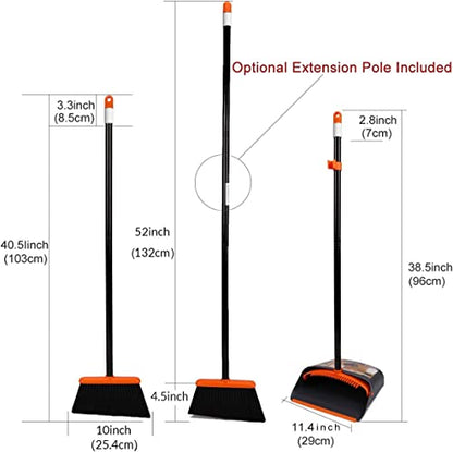 TreeLen Broom and Dustpan Set with 52" Long Handle for Home Kitchen Room Office Lobby Floor Use Upright Stand Up Stand Up Broom with Dustpan Combo