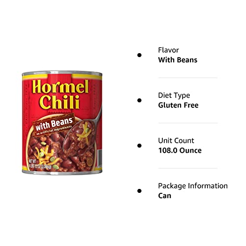 HORMEL Chili Chunky Beef Chili with Beans, No Artificial Ingredients, 15 Oz