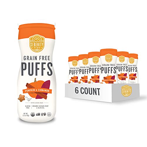 Serenity Kids 6+ Months Grain Free Puffs Toddler & Baby Snack | No Added Sugar, Gluten & Rice Free, Allergen Free | Made with Organic Cassava, Veggies, and Herbs | Puffs Variety Pack | 6 Count