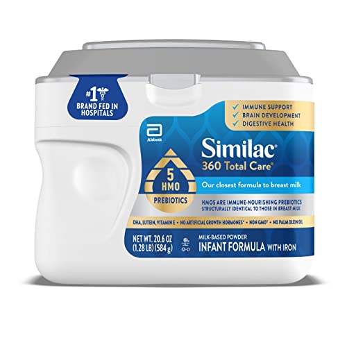 Similac® 360 Total Care®* Infant Formula, Has 5 HMO Prebiotics, Our Closest Prebiotic Blend to Breast Milk, Non-GMO,‡ Baby Formula Powder, 20.6-oz Tub