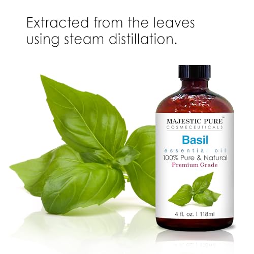 MAJESTIC PURE Basil Essential Oil, Premium Grade, Pure and Natural Premium Quality Oil, 4 Fl Oz