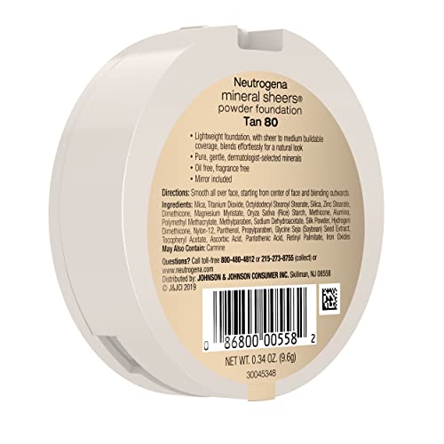 Neutrogena Mineral Sheers Compact Powder Foundation, Lightweight & Oil-Free Mineral Foundation, Fragrance-Free, Nude 40,.34 oz