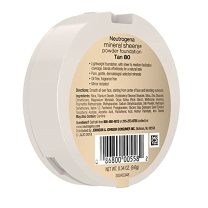 Neutrogena Mineral Sheers Compact Powder Foundation, Lightweight & Oil-Free Mineral Foundation, Fragrance-Free, Nude 40,.34 oz