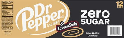 Dr Pepper Zero Strawberries and Cream Soda, 12 fl oz cans, 12 Pack