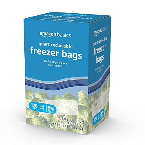 Amazon Basics Freezer Quart Bags, 120 Count (Previously Solimo)