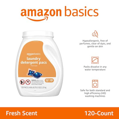 Amazon Basics Laundry Detergent Pacs, Fresh Scent, 120 count (Previously Solimo)