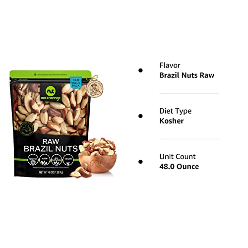 NUT CRAVINGS - Raw Brazil Nuts, Unsalted, No Shell, Whole, (16oz - 1 LB) Bulk Nuts Packed Fresh in Resealable Bag - Kosher Healthy Snack, Natural Keto Vegan -