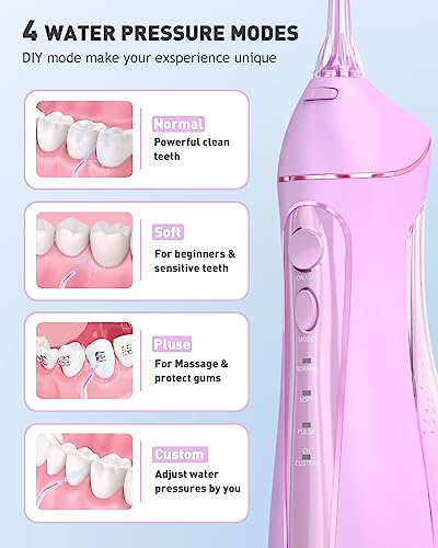 Oralfree Water Dental flosser Teeth Picks - Braces Cordless Oral Irrigator Portable Rechargeable Travel Irrigation Cleaner IPX7 Waterproof Electric Professional Flossing Teeth Cleaning for Home