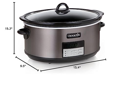 Crock-Pot Large 8-Quart Programmable Slow Cooker with Auto Warm Setting, Black Stainless Steel, Includes Cookbook (Pack of 1)