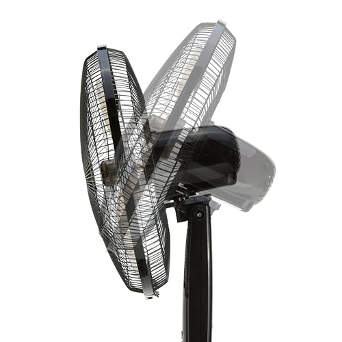 Amazon Basics 16-Inch Pedestal Floor Fan with Oscillating Blades, Remote Control, Timer, Tilted Head, and 3 Speed Settings - Sleek Black Design