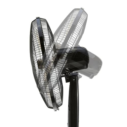 Amazon Basics 16-Inch Pedestal Floor Fan with Oscillating Blades, Remote Control, Timer, Tilted Head, and 3 Speed Settings - Sleek Black Design