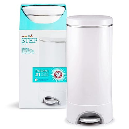 Munchkin® STEP™ Diaper Pail Powered by Arm & Hammer, #1 in Odor Control, Award-Winning, Includes 1 Snap, Seal & Toss™ Bag, 1 Starter Refill Ring, and 1 PUCK™ Baking Soda Cartridge