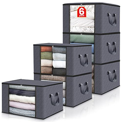 Fab totes 2 Pack Clothes Storage, Foldable Blanket Storage Bags, Storage Containers for Organizing Bedroom, Closet, Clothing, Comforter, Organization and Storage with Lids and Handle, Black