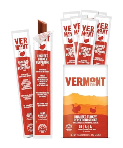 Snack Sticks by Vermont Smoke & Cure – Uncured Pepperoni – Turkey – Healthy Meat Protein – 1oz Jerky Sticks – 24 count carton