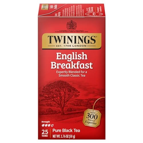 Twinings English Breakfast Black Tea, 100 Individually Wrapped Tea Bags, Smooth, Flavourful, Robust, Caffeinated, Enjoy Hot or Iced