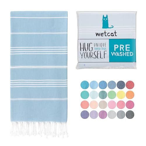 WETCAT Turkish Beach Towel Oversized 38x71 100% Cotton Sand Free Quick Dry Extra Large Light Travel Towel for Adults Beach Accessories Gifts (Blue, Beach Towel (38" x 71"))