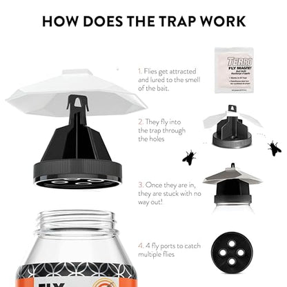 Outdoor Fly Trap Fly Traps Outdoor with Dissolvable Non-Toxic Bait - Fly Repellent for Outdoor Use Only - Controls Flies for Patios, Barns, Ranches Etc. Hanging Fly Traps with Tie Included