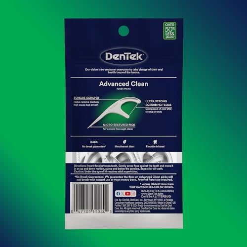 DenTek Triple Clean Advanced Clean Floss Picks, No Break & No Shred Floss, 20 Count, 6 Pack