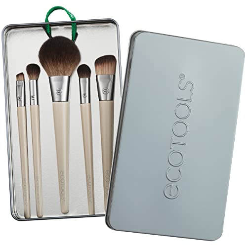 EcoTools Start The Day Beautifully 6 Piece Makeup Brush Set, Makeup Brushes For Eyeshadow, Blush, Concealer, & Foundation Application, Eco-Friendly, Gift Set, Synthetic Hair, Vegan & Cruelty-Free