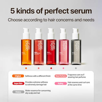 Mise En Scene Perfect Serum Original - Hair Oil for Frizzy & Dry Hair, Hydration and Nutrition Hair Essence for Damage Care, Floral Fragrance, Korean Hair Care Product, Korean Hair Serum 2.71 Fl. Oz.