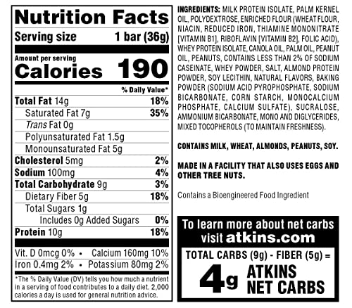 Atkins Peanut Butter Protein Wafer Crisps, Protein Dessert, 4g Net Carb, 1g Sugar, Keto Friendly, 5 Count