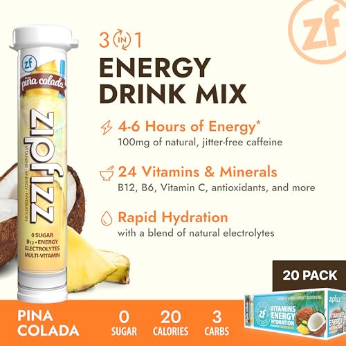 Zipfizz Energy Drink Mix, Electrolyte Hydration Powder with B12 and Multi Vitamin, Berry (12 Count)