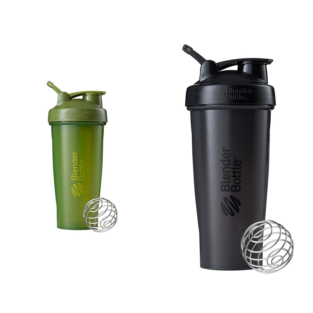 BlenderBottle Classic Shaker Bottle Perfect for Protein Shakes and Pre Workout, 28-Ounce (2 Pack), Moss/Moss and Navy/Navy