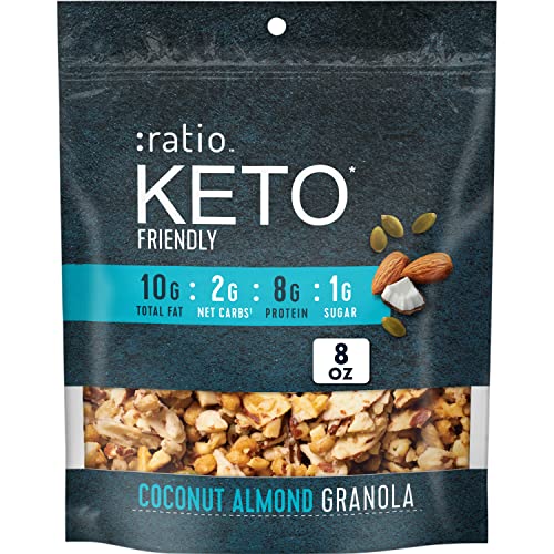 Ratio Coconut Almond Granola Cereal, 1g Sugar, Keto Friendly, 8 OZ Resealable Cereal Bag