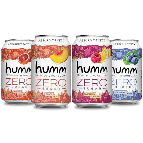 Humm Probiotic Kombucha Zero Sugar Variety Pack - No Refrigeration Needed, Keto Friendly, Organic, Vegan, Gluten Free - 12oz Cans (16 Pack)