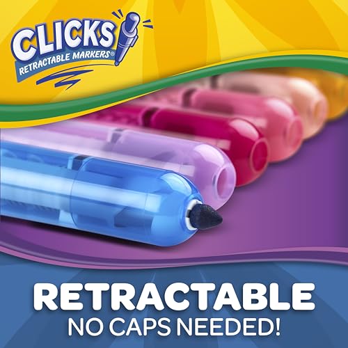 Crayola Clicks Retractable Tip Markers (10ct), Washable Art Marker Set, Coloring Markers for Kids, Back to School Supplies, 3+