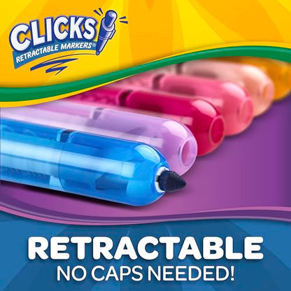 Crayola Clicks Retractable Tip Markers (10ct), Washable Art Marker Set, Coloring Markers for Kids, Back to School Supplies, 3+