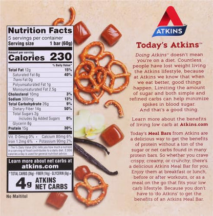 Atkins Double Fudge Brownie Protein Meal Bar, High Fiber, 15g Protein, 1g Sugar, 4g Net Carb, Meal Replacement, Keto Friendly