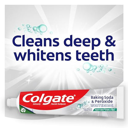 Colgate Baking Soda & Peroxide Toothpaste - Whitens Teeth, Fights Cavities & Removes Stains, Brisk Mint, 6 Ounce (Pack of 2)