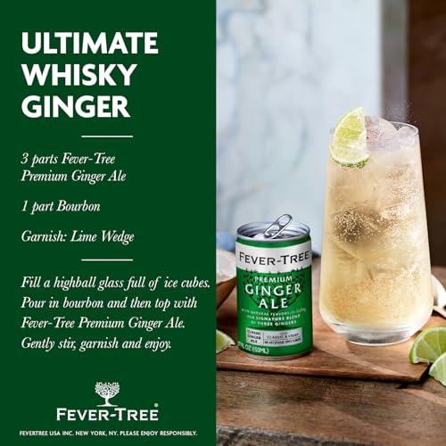 Fever Tree Ginger Beer - Premium Quality Mixer - Refreshing Beverage for Cocktails & Mocktails. Naturally Sourced Ingredients, No Artificial Sweeteners or Colors - 150 ML Cans - Pack of 24